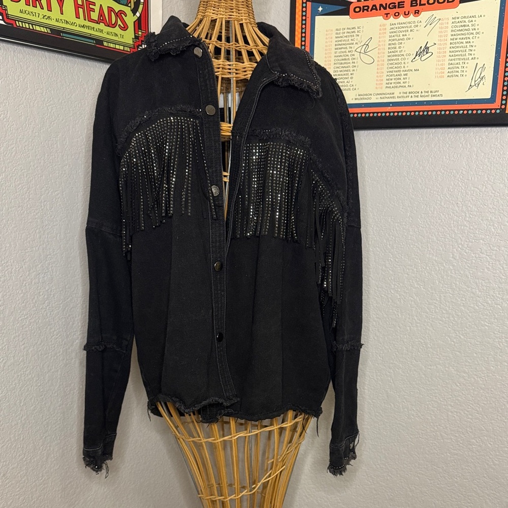 Stylish Black Fringe Denim Jacket